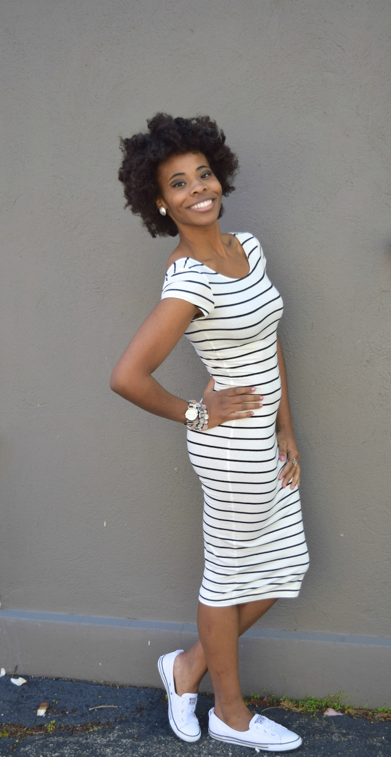 black and white striped jersey dress